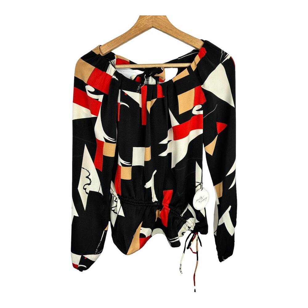 Milk and Honey Womens size Small Abstract Print Red Black Blouse 34164T NEW